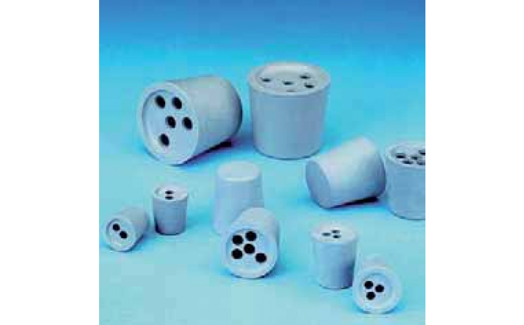 Drilled Rubber Stoppers, Grey-Blue, 83D
